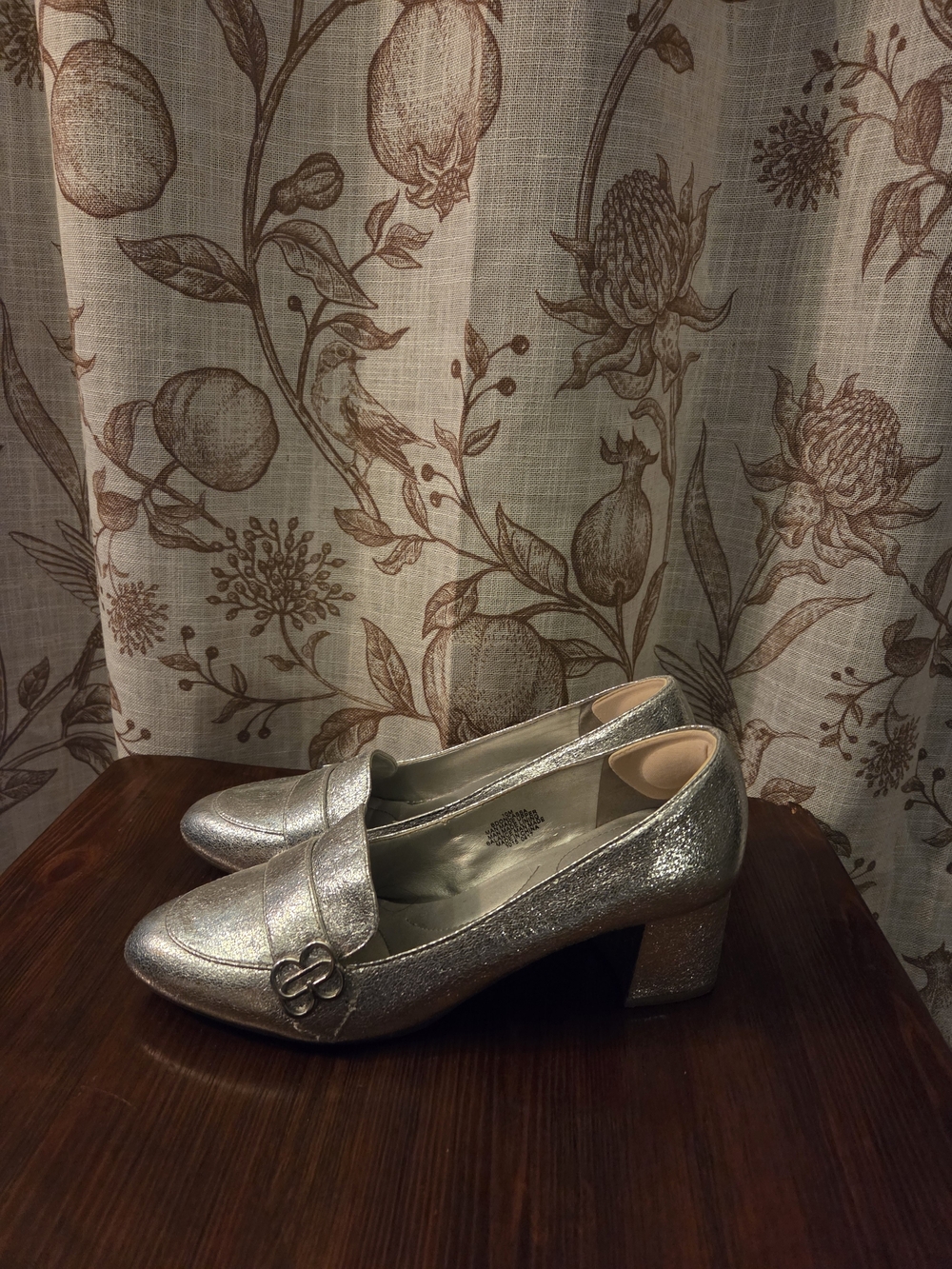 Bandolino Silver Metallic Block Heel Loafers